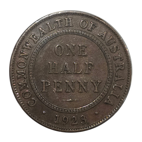 Australia 1923 Half Penny Coin about Very Fine Condition