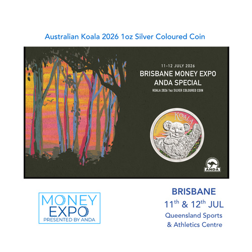 Australia 2026 ANDA Brisbane $1 Koala Coloured 1oz Silver Coin in Card