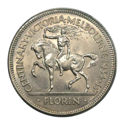 Australia 1934/35 Melbourne Centennial Florin Coin EF+ Condition