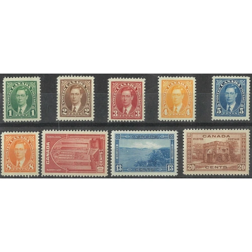 Canada 1937-38 KGVI Pictorials Short Set of 9 Stamps To 20c SG357/65 MLH 9-4