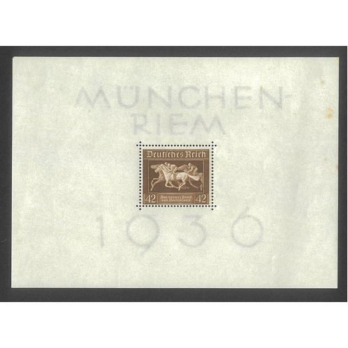 Germany 1936 "Brown Ribbon" Mini Sheet Michel BLK4 Mint Hinged Toning Spots 9-3