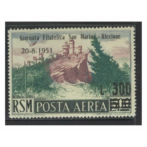 San Marino 1951 Riccione Stamp Exhibition Ovpt 300L On 500L Airmail Sc. C76 MUH 6-1