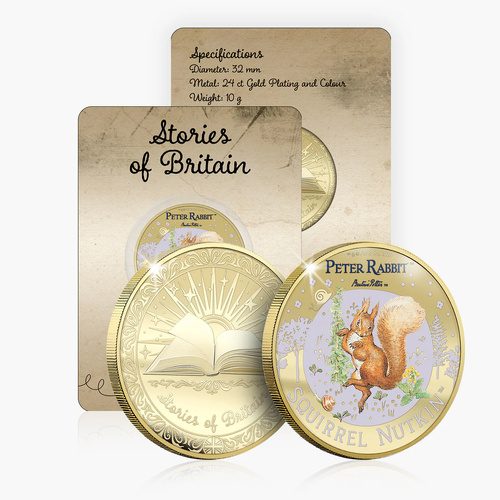Stories of Britain Beatrix Potter Squirrel Nutkin Gold Plated Commemorative Medal