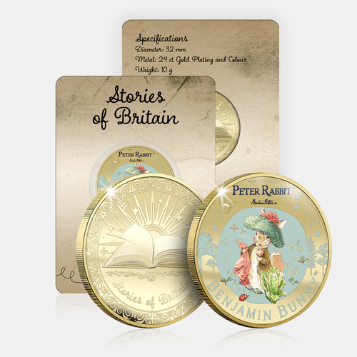 Stories of Britain Beatrix Potter Benjamin Bunny Gold Plated Commemorative Medal
