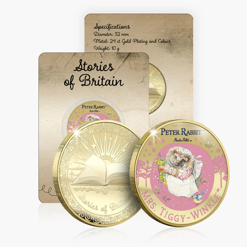 Stories of Britain Beatrix Potter Mrs Tiggy Winkle Gold Plated Commemorative Medal