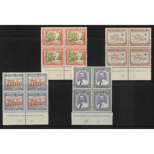 Samoa 1939 NZ Control Anniv. Set/4 in Imprint Plate Blocks/4 Stamps MUH 6-2