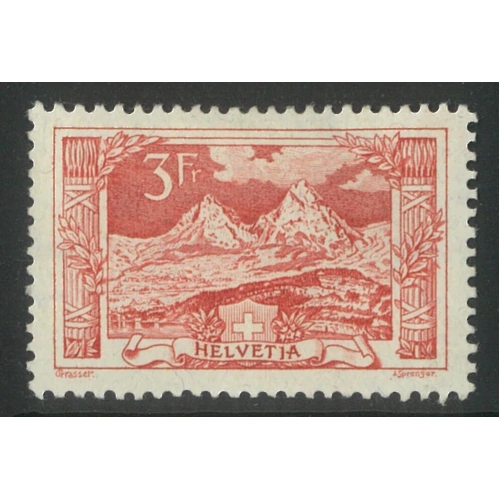 Switzerland 1918 3f Single Stamp The Mythen Red Scott 182 MLH 6-3