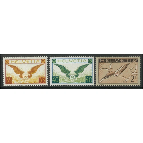 Switzerland 1933-35 Grilled Gum Airmail Set of 3 Stamps Scott C13a/15a MLH 6-3