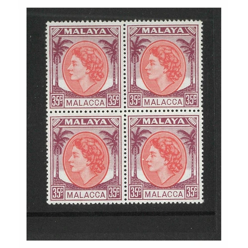 Malaya - Malacca 1952 QEII 35c In Block of 4 Stamps SG12a Mint Unhinged 6-13