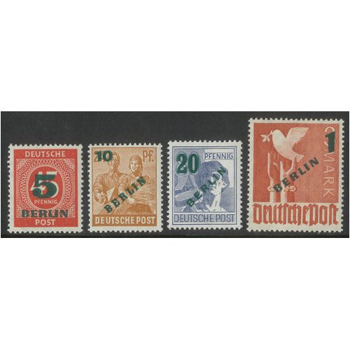 Germany West Berlin 1949 Surcharged Set of 4 Stamps Scott 9N64/67 MLH 6-13
