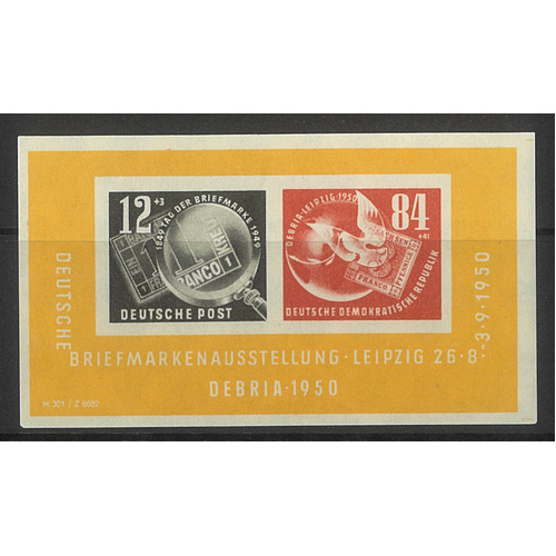 Germany East 1950 "Debria" Mini Sheet Scott B21a Mi.blk7 Mint Unhinged 6-28