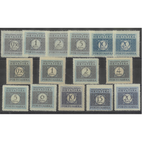 Croatia 1942 Set/6 and 1943 Set/9 Postage Due Stamps Scott J11/25 MUH 6-29