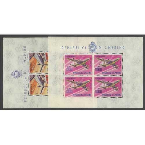 San Marino 1963-65 Air Mails 500L & 1000L in sheet/4 Stamps Sc.C127/28 MUH 6-43