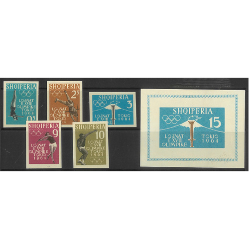 Albania 1962 Olympics Imperf Set of 5 Stamps & Mini Sheet Scott 620 MUH 6-44