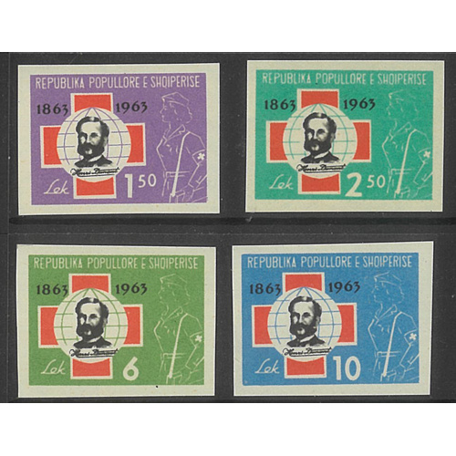 Albania 1963 Red Cross Anniversary Set of 4 Stamps Imperf Scott 649/52 MUH 6-44