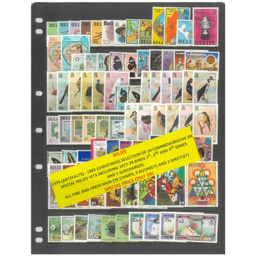 Belize 1974-83 Selection of 19 Commemorative Sets 79 Stamps & 10 Sheets MUH #438