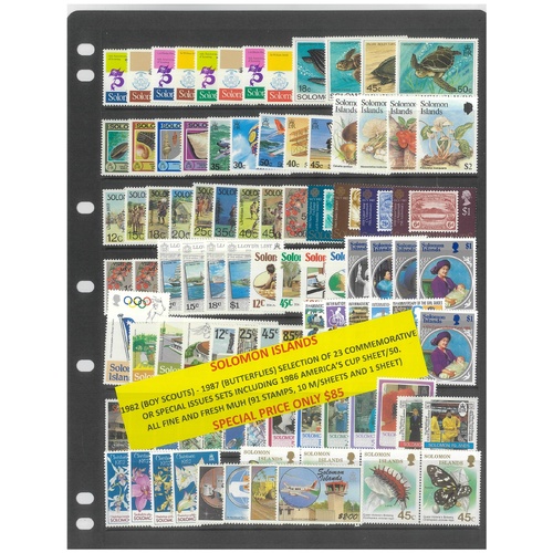Solomon Islands 1982-87 Selection of 23 Commemorative Sets 91 Stamps & 11 Sheets MUH #256