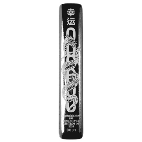 Scottsdale Mint 2026 Lucky Dragon 8.88 oz Silver Cast Bar