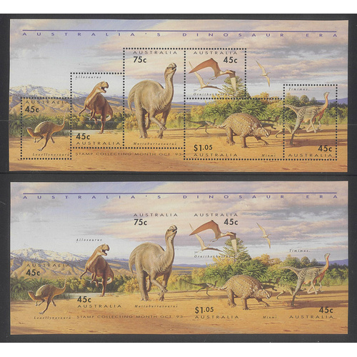 Australia 1993 Dinosaur IMPERF & PERF Mini Sheets Micro-Dated 2009 MUH 3-4