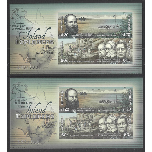 Australia 2012 Inland Explorers Special Edition 2x Imperf Mini Sheets #143 3-16