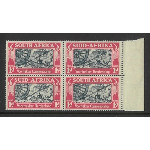 South Africa 1938 Voortrokker 1d Variety "Black Line Below IK" Block/4 MUH 8-5