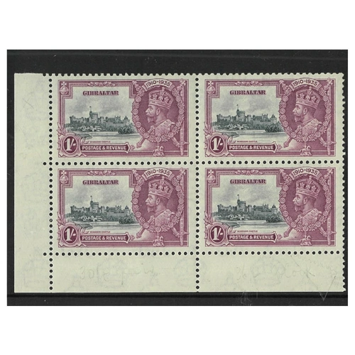 Gibraltar 1935 Silver Jubilee 1/- Lower Left Marginal Block/4 Stamp SG117a 8-8
