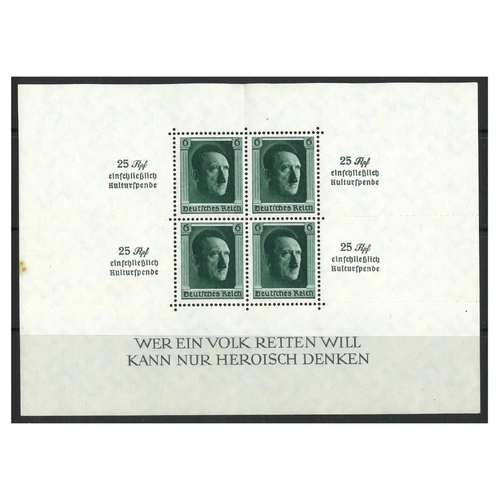 Germany 1937 Hitler Birthday Mini Sheet Michel Block 9 Mint Unhinged 8-9