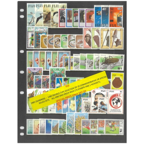 Fiji 1985-89 Selection of 19 Commemorative Sets 73 Stamps & 1 Mini Sheet MUH #423