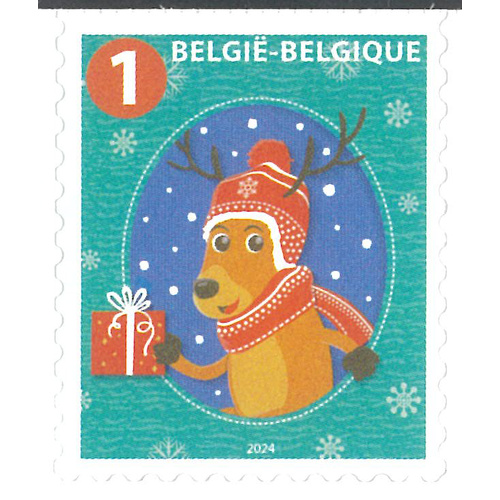 Belgium 2024 Merry Christmas Reindeer with a Gift Self-adhesive Stamp MUH 10-1