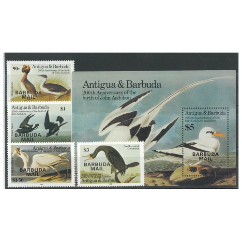 Barbuda 1985 Audubon Birds Set of 4 Stamps & 1 Mini Sheet SG794/98 MUH 10-3