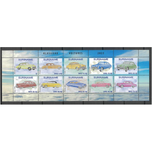 Suriname 2023 Classic Cars Sheetlet of 10 Stamps Mint Unhinged 10-30