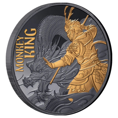 Niue 2026 Monkey King $1 Gold-plated 1oz Silver Black Proof Coin