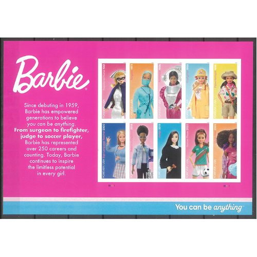 USA 2026 Barbie - "You can be anything" Sheetlet of 10 Forever Stamps Self-adhesive MUH