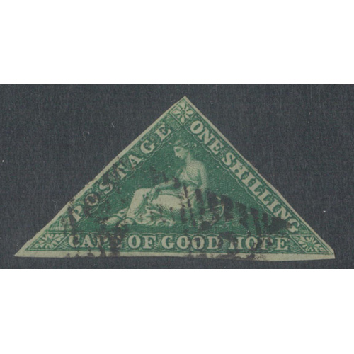 Cape of Good Hope 1858 1/- Stamp Deep Yellow-Green SG8 Three Clear Even Margins Fine Used 4-1