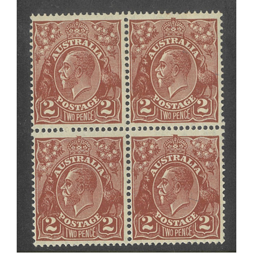 Australia KGV Block/4 Stamps Small Mult WMK 2d Red-Brown SG97 MUH