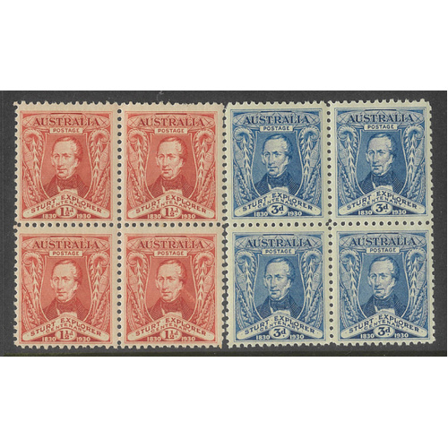 Australia 1930 Sturt Anniversary Set/2 Stamps in Block/4 SG117/18 MUH