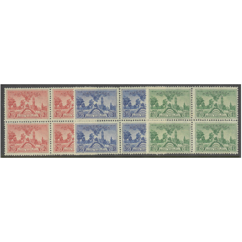 Australia 1936 South Australia Centenary Set/3 Stamps in Block/4 SG161/63 MUH
