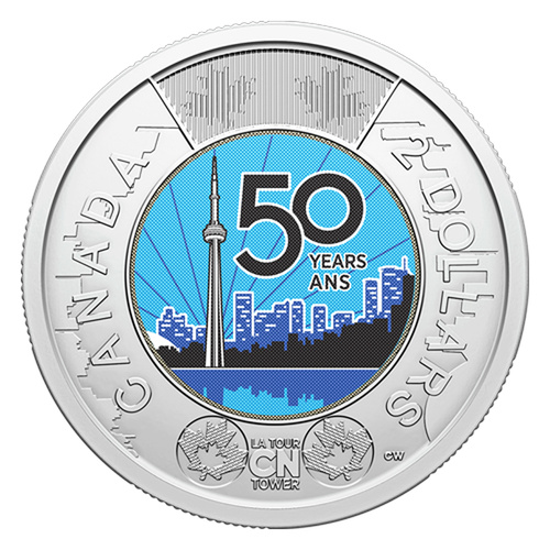 Canada 2026 $2 CN Tower 50th Anniversary Coloured Single Coin Loose (Glow in the dark)