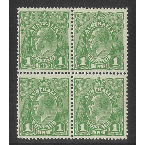 Australia KGV Block/4 Stamps Small Mult WMK 1d Green One Unit "Secret Mark" MUH