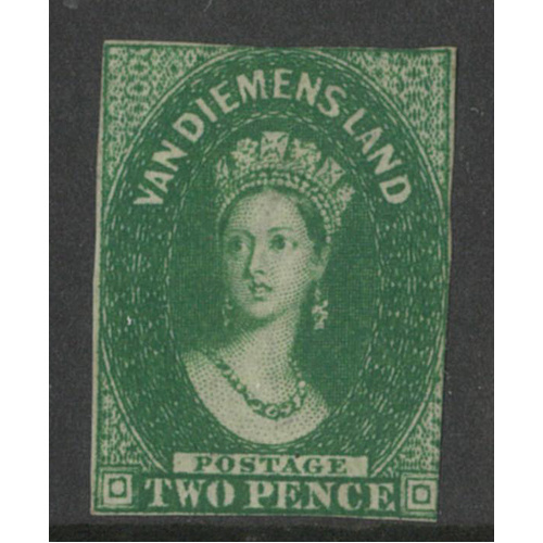 Tasmania 1855 WMK Large Star QV 2d Stamp Green SG15 Cut Close Mint No Gum