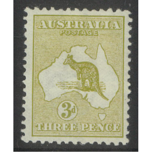 Kangaroo 1st WMK 3d Stamp Olive Die I BW 12A, SG5 MLH