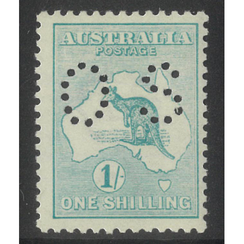 Kangaroo 1st WMK 1/- Stamp  Pale Blue-Green Perf Small OS SG O25 MUH