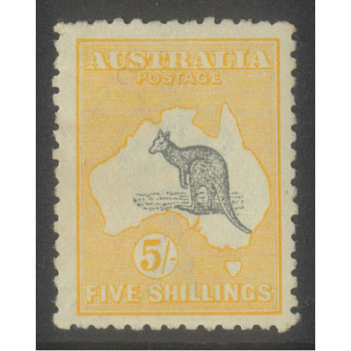 Kangaroo 2nd WMK 5/- Stamp Grey and Chrome SG30 Mint Very Lightly Hinged