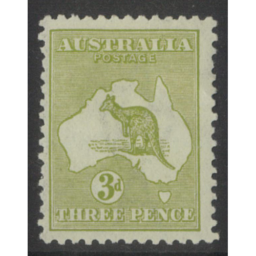 Kangaroo 3rd WMK 3d Stamp Olive Die II SG37a Mint Lightly Hinged