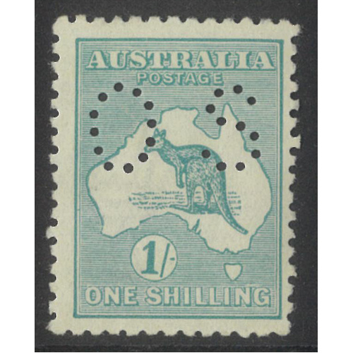 Kangaroo 3rd WMK 1/- Stamp Blue-Green Die IIB Perf OS SG O48b, BW 33Aba MUH