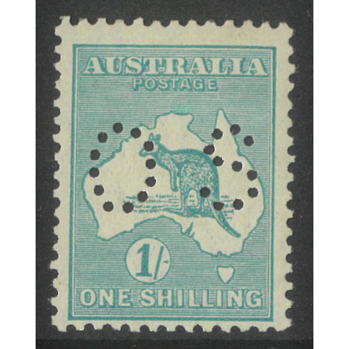 Kangaroo Small Mult WMK 1/- Stamp Pale Blue-Green Perf OS SG O115 MLH