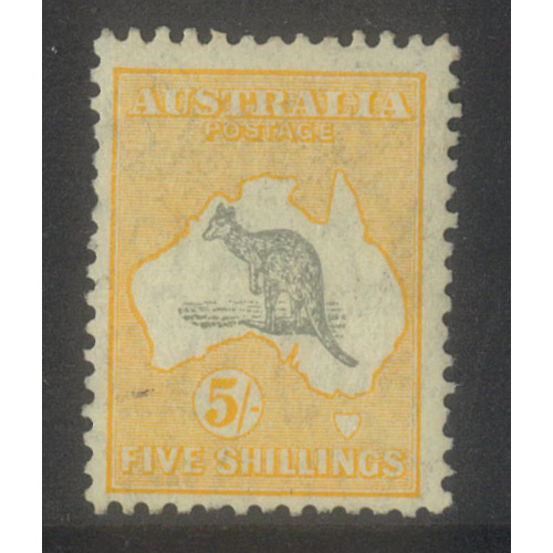 Kangaroo CofA WMK 5/- Stamp Grey & Yellow-Orange SG135 Mint Very Lightly Hinged