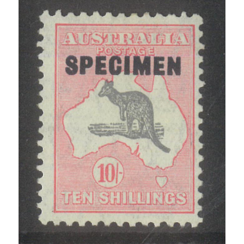 Kangaroo CofA WMK 10/- Stamp ovpt Specimen Type D SG136s MVLH