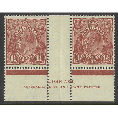 Australia KGV Stamp CofA WMK 1½d Red-Brown Ash Imprint Pair N over EA SG126 MUH