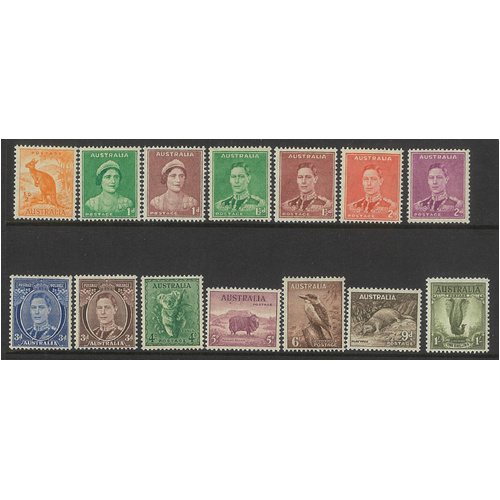 Australia 1938-45 Definitive Set of 14 Stamps to 1/- Perf 15x14 SG179/92 MUH